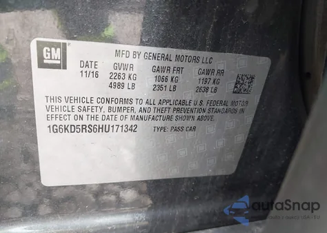 2017 Cadillac Ct6 Luxury z USA, uszkodzony, nr VIN 1G6KD5RS6HU171342